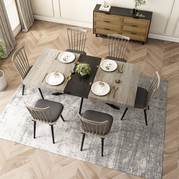 English Elm 55.11'' 55.11' Retractable Retro Rectangular Dining Table Grey Carole Top w/ Black Embossed Plate, Extendable 70.86" W757P147832