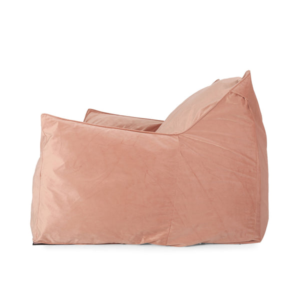 English Elm Fila Velveteen 2-Seater Oversized Bean Bag Chair with Armrests Velvet Cover Removable Zipper Foam Filling Comfortable Lounger for Living Room Pink B181P163015