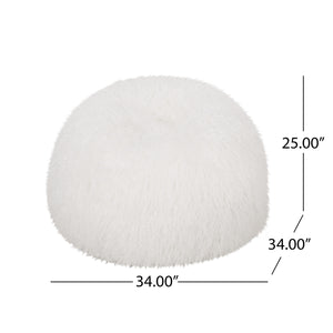 English Elm Mandana Rounded 3ft Faux Fur Bean Bag Chair White – Cozy Removable Cover, High-Density Foam Comfort B181P163022