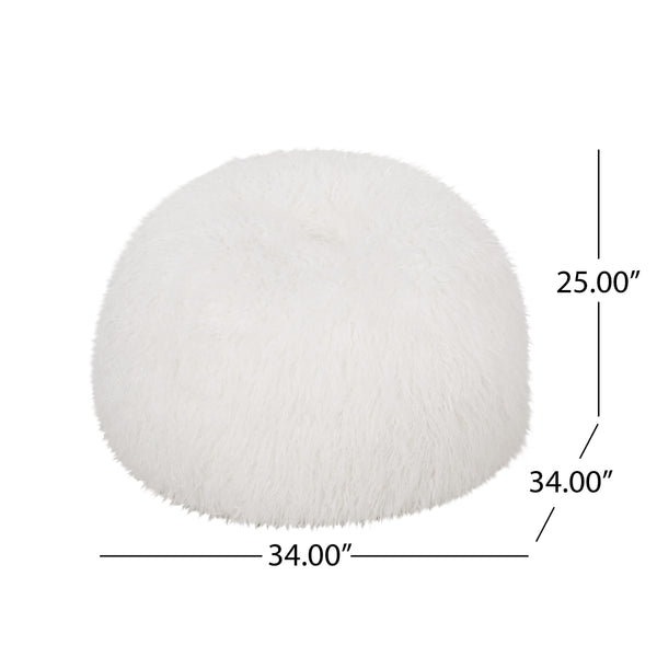 English Elm Mandana Rounded 3ft Faux Fur Bean Bag Chair White – Cozy Removable Cover, High-Density Foam Comfort B181P163022