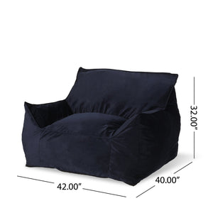 English Elm Allea Velveteen Bean Bag Chair with Armrests Navy Velvet Comfort Removable Cover Foam-Filled Lounge Seat Dark Blue B181P162999