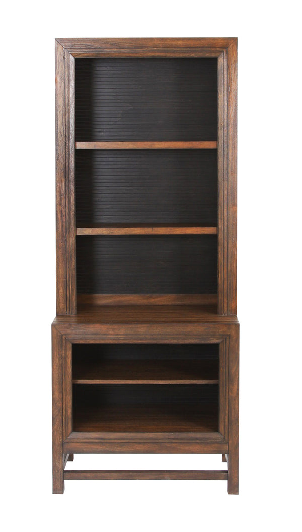 English Elm Bookcase Rustic Buckeye & Black Two-Tone Pier, 3 Shelves, Shutter Slat Details, Fully Assembled B108P163819
