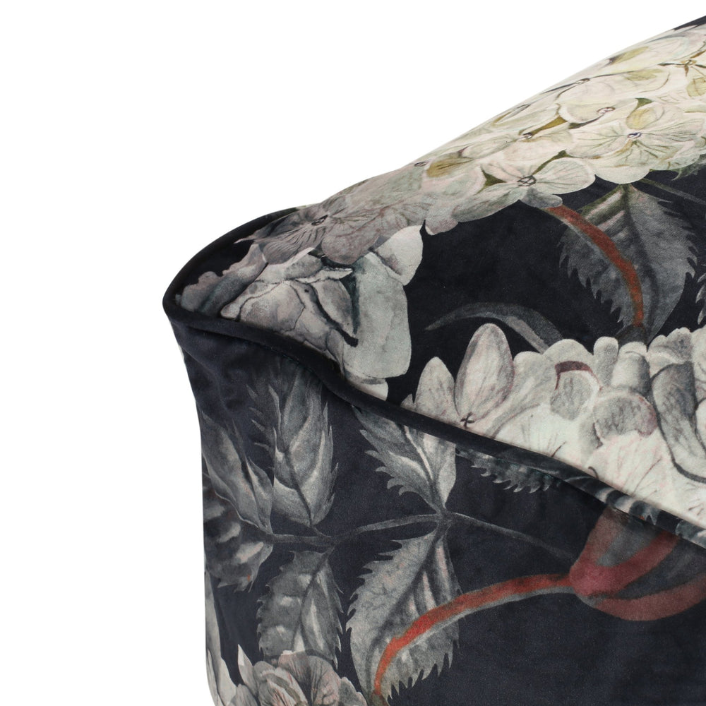 English Elm Hazel Velvet Large Square Pouf Ottoman with Floral Print — Versatile Floor Cushion, 200lb Capacity Black+ Flower B181P162902