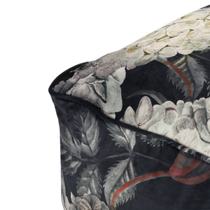 English Elm Hazel Velvet Large Square Pouf Ottoman with Floral Print — Versatile Floor Cushion, 200lb Capacity Black+ Flower B181P162902
