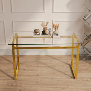 English Elm 51" Modern Minimalist Glass Dining Table For 4-6, Chrome Legs – Elegant, Durable, Easy-Care Design W2189133710