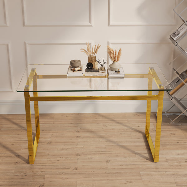 English Elm 51" Modern Minimalist Glass Dining Table For 4-6, Chrome Legs – Elegant, Durable, Easy-Care Design W2189133710