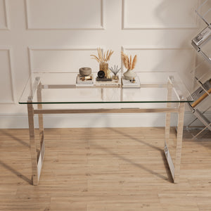 English Elm 51" Modern Minimalist Rectangular Glass Dining Table For 4-6 With Chrome Legs – Stylish & Versatile W2189133704
