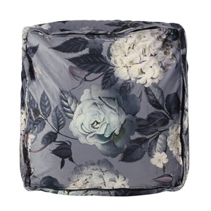 English Elm Hazel Velvet Large Square Pouf Ottoman with Floral Print — Versatile Floor Cushion, 200lb Capacity Gray+ Flower B181P162887