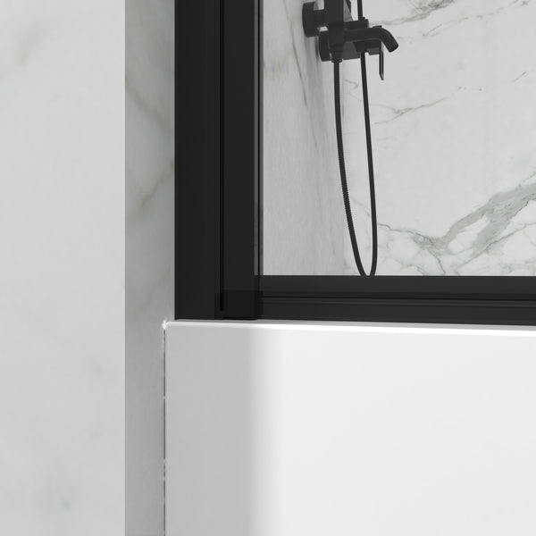 English Elm Goodyo Bathtub Screen Panel 180° Pivot Black Shower Door with Heavy-Duty Zinc Handles & Leakproof Seals D16393760