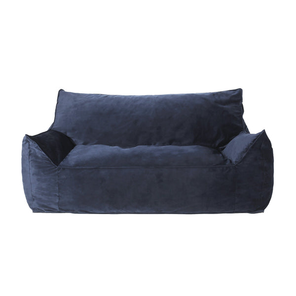 English Elm Fila Velveteen 2-Seater Oversized Bean Bag Chair with Armrests Velvet Cover Removable Zipper Foam Filling Comfortable Lounger for Living Room Dark Blue B181P163011