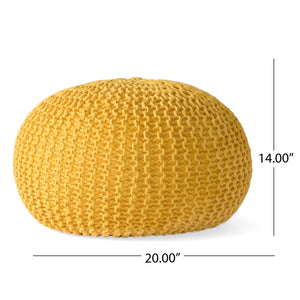 English Elm Bordeaux Knitted Cotton Round Pouf - Cheerful Yellow Accent For Versatile Seating & Decor B181P162866