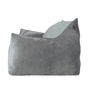 English Elm Fila Velveteen oversized 2-seater bean bag with armrests — velvety foam-filled removable cover comfort Gray B181P162995