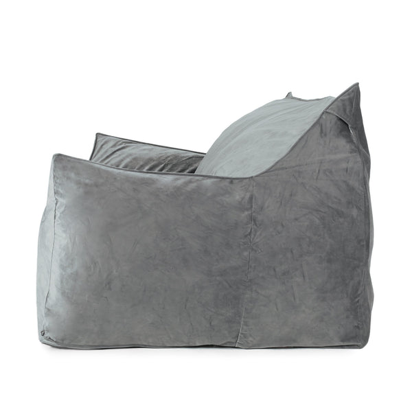 English Elm Fila Velveteen oversized 2-seater bean bag with armrests — velvety foam-filled removable cover comfort Gray B181P162995