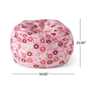 English Elm Puff-Puff Cozy 3ft Rounded Bean Bag Pink Donut Print — Removable Washable Cover, Foam-Filled Comfort B181P163062