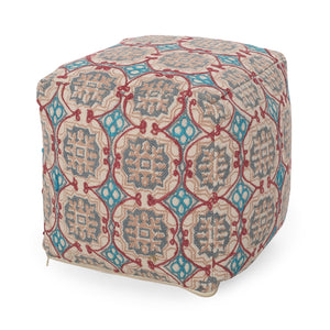 English Elm Amelia Multicolored Handcrafted Fabric Pouf Ottoman – Rustic Seat, Footrest, Durable 20" Cube (250 lb) B181P162868