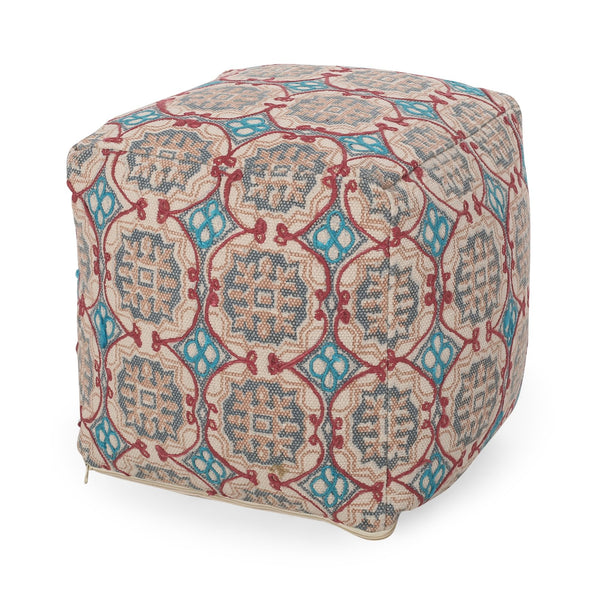 English Elm Amelia Multicolored Handcrafted Fabric Pouf Ottoman – Rustic Seat, Footrest, Durable 20" Cube (250 lb) B181P162868