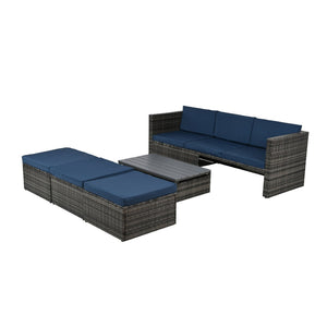 English Elm Patio 5-Piece Outdoor Furniture Set With Pe Wicker, Lift-Top Coffee Table & Lounger Sofa For Relaxing W1703S00016-GIGA
