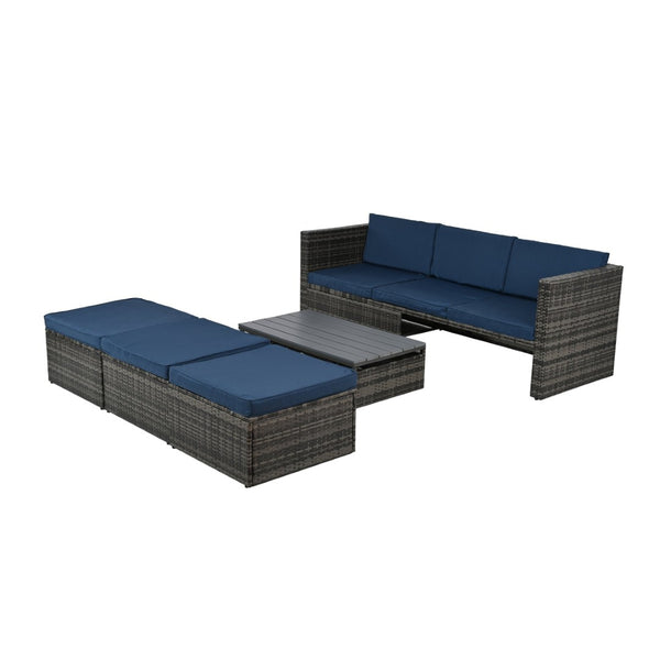 English Elm Patio 5-Piece Outdoor Furniture Set With Pe Wicker, Lift-Top Coffee Table & Lounger Sofa For Relaxing W1703S00016-GIGA