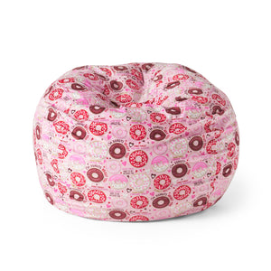 English Elm Puff-Puff Cozy 3ft Rounded Bean Bag Pink Donut Print — Removable Washable Cover, Foam-Filled Comfort B181P163062