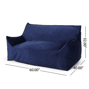 English Elm Fila Velveteen oversized 2-seater bean bag with armrests — velvety foam-filled removable cover comfort Blue Solid B181P162992