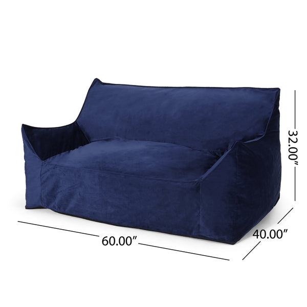 English Elm Fila Velveteen oversized 2-seater bean bag with armrests — velvety foam-filled removable cover comfort Blue Solid B181P162992