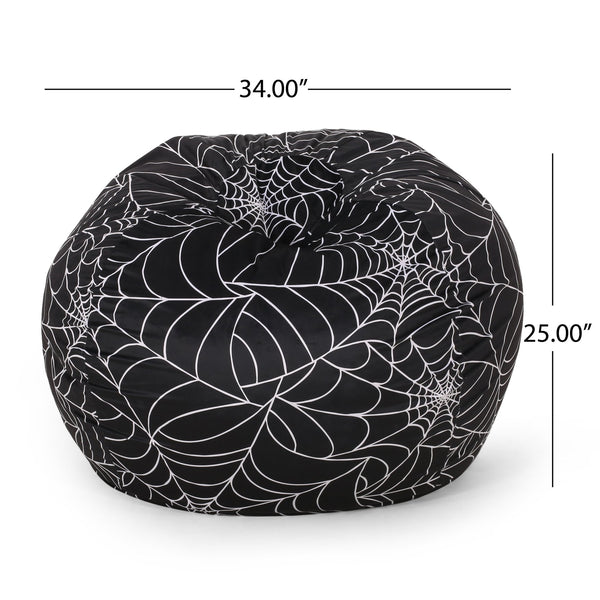 English Elm Spiderweb 3 Foot Holloween Bean Bag Black White — Cozy Foam-Filled, Removable Washable Cover, Modern Design B181P163049