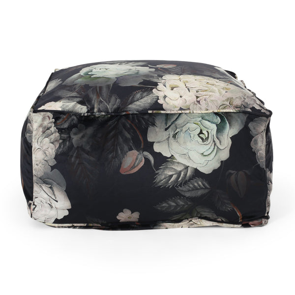 English Elm Hazel Velvet Large Square Pouf Ottoman with Floral Print — Versatile Floor Cushion, 200lb Capacity Black+ Flower B181P162902