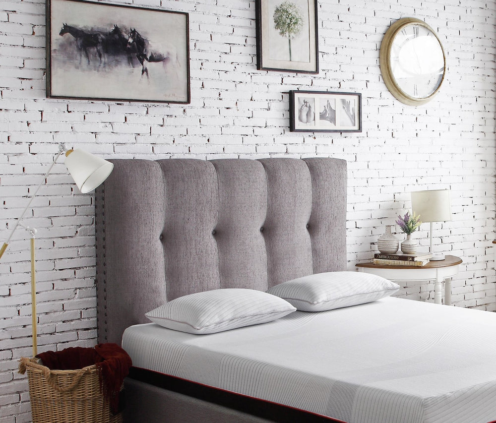 English Elm Bridgevine Tufted Upholstered Headboard Queen Grey with Nailhead Trim, Easy-Clean Polyester, Chic Finish B108P163874