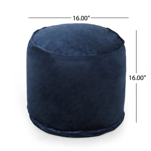 English Elm Shimon Velvet Cylinder Pouf Ottoman for Living Room or Bedroom — Plush Polystyrene Fill, 200 lb Capacity Blue B181P162904