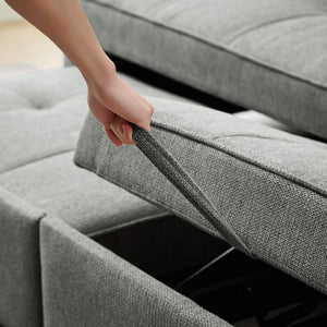 English Elm 3 Convertible Sleeper Sofa Bed with Pull-Out Chaise, Storage Armrests & Pockets, Compact Loveseat Couch DARK GREY W2318P265840
