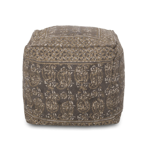 English Elm Ceasar Handcrafted Square Pouf Taupe Gold Bohemian Floor Seat Living Room Accent B181P162917