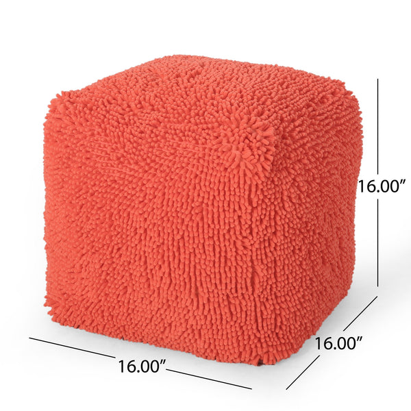 English Elm Sunny Coral Square Pouf Ottoman - Microfiber Floor Cushion, 200lb Capacity, Stylish Accent Seat B181P162877