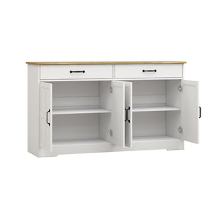 English Elm Farmhouse Buffet Sideboard with 3 Drawers and Doors White Dining Storage Cabinet W282138080