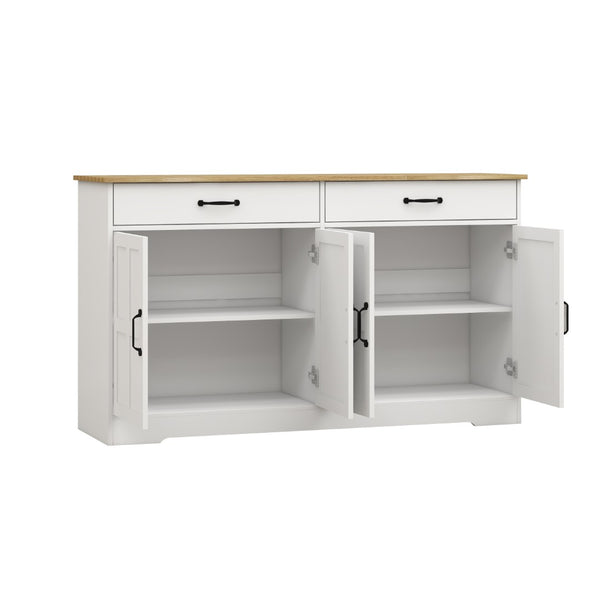 English Elm Farmhouse Buffet Sideboard with 3 Drawers and Doors White Dining Storage Cabinet W282138080