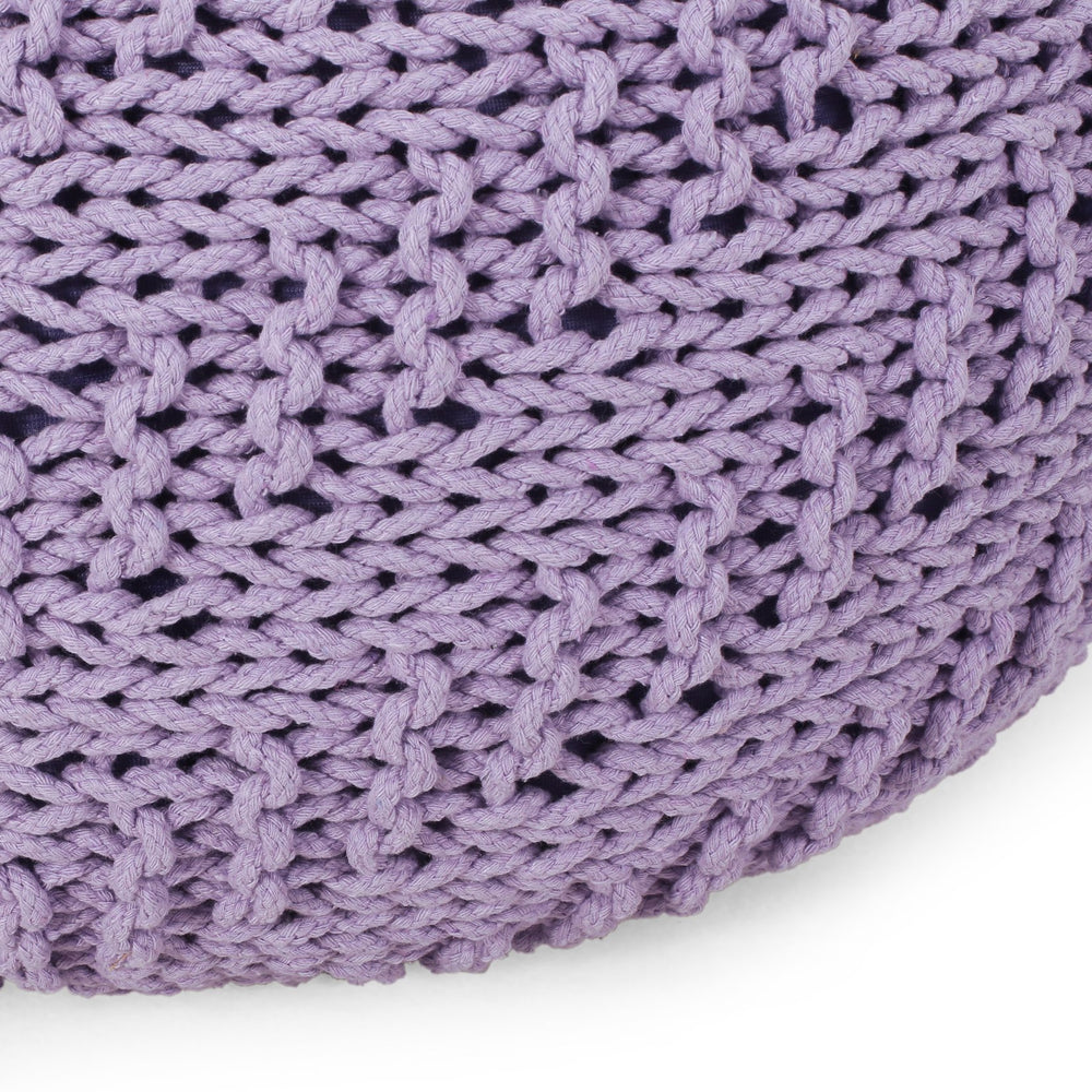 English Elm Bordeaux Knitted Cotton Round Pouf In Lavender - Versatile Ottoman, Soft Cushion For Home Decor B181P162869