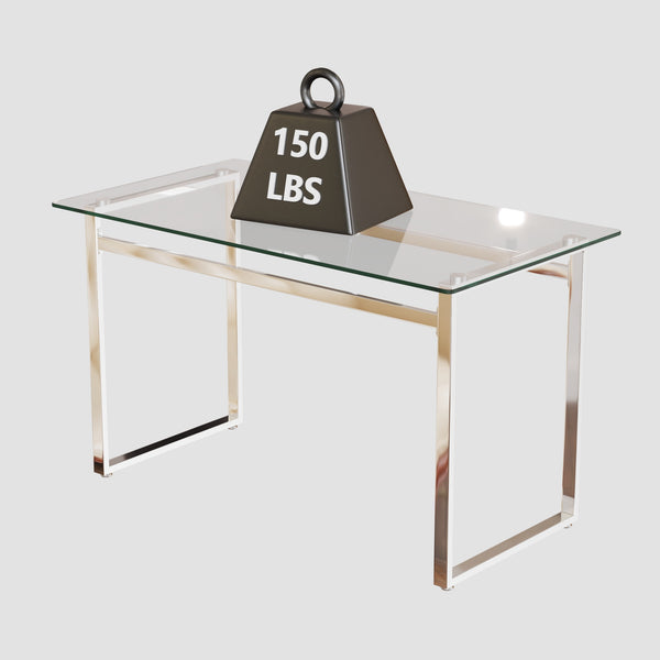 English Elm 51" Modern Minimalist Rectangular Glass Dining Table For 4-6 With Chrome Legs – Stylish & Versatile W2189133704
