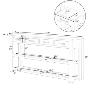 English Elm U_Style Modern Entryway Console Table With 4 Soft-Close Drawers & 2 Open Shelves For Organized Storage N711P241286D-GIGA