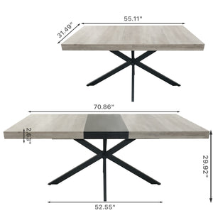 English Elm 55.11'' 55.11' Retractable Retro Rectangular Dining Table Grey Carole Top w/ Black Embossed Plate, Extendable 70.86" W757P147832