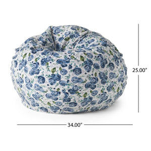 English Elm Spring Navy Multi 3ft Rounded Bean Bag Chair, Blue Rose Print — Removable Washable Foam-Filled Comfort B181P163035