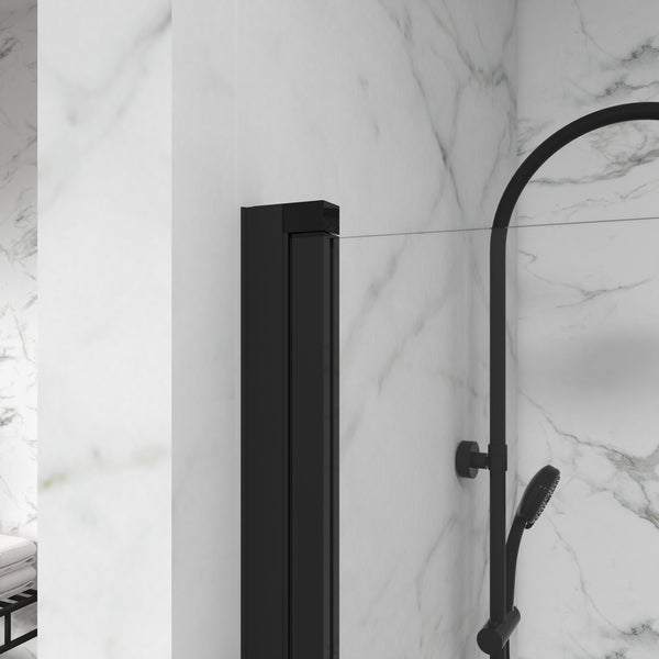 English Elm Goodyo Bathtub Screen Panel 180° Pivot Black Shower Door with Heavy-Duty Zinc Handles & Leakproof Seals D16393760