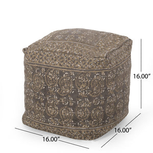 English Elm Ceasar Handcrafted Square Pouf Taupe Gold Bohemian Floor Seat Living Room Accent B181P162917