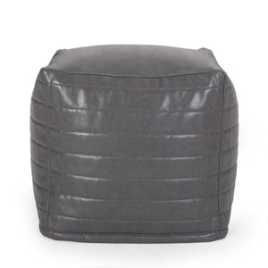 English Elm Candy Faux Leather Square Pouf Ottoman - Modern Decorative Floor Cushion, 200lb Capacity, 16"pad Grey B181P162919