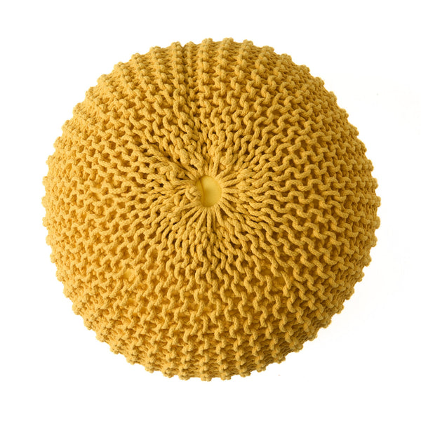 English Elm Bordeaux Knitted Cotton Round Pouf - Cheerful Yellow Accent For Versatile Seating & Decor B181P162866