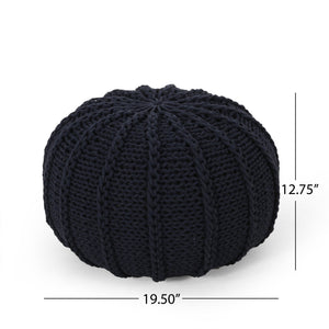 English Elm Bordeaux Knitted Cotton Round Pouf - Cozy Dark Blue Accent For Extra Seating & Stylish Decor B181P162898