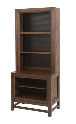 English Elm Bookcase Rustic Buckeye & Black Two-Tone Pier, 3 Shelves, Shutter Slat Details, Fully Assembled B108P163819