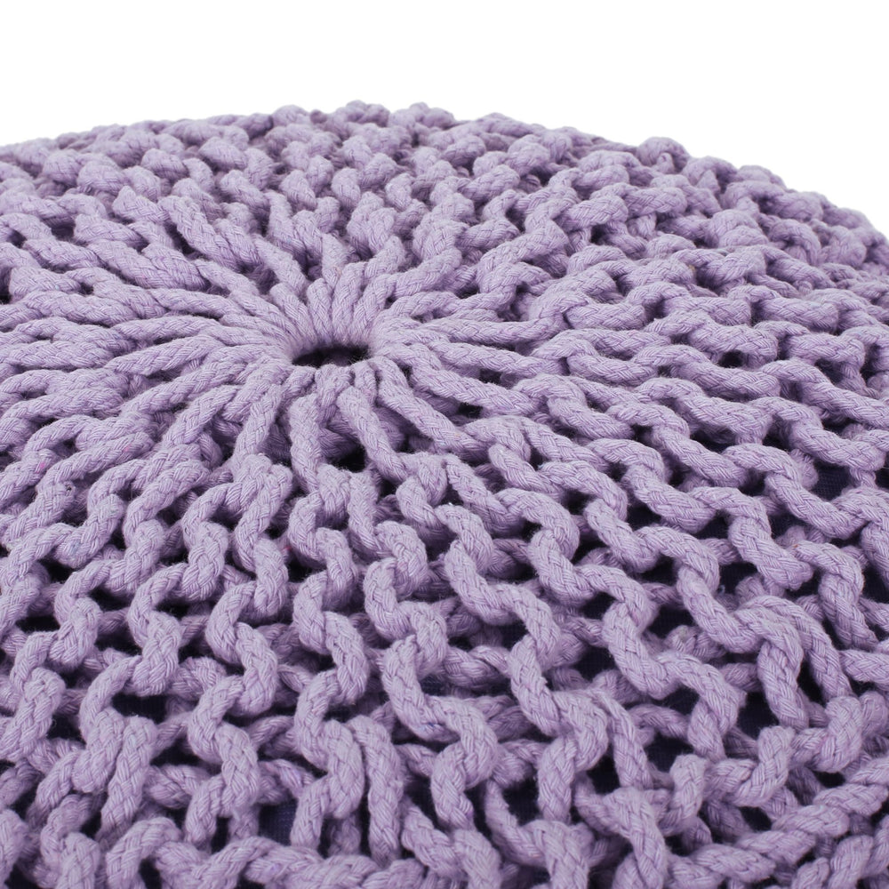 English Elm Bordeaux Knitted Cotton Round Pouf In Lavender - Versatile Ottoman, Soft Cushion For Home Decor B181P162869