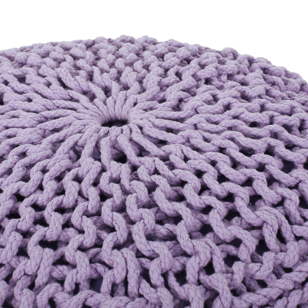 English Elm Bordeaux Knitted Cotton Round Pouf In Lavender - Versatile Ottoman, Soft Cushion For Home Decor B181P162869