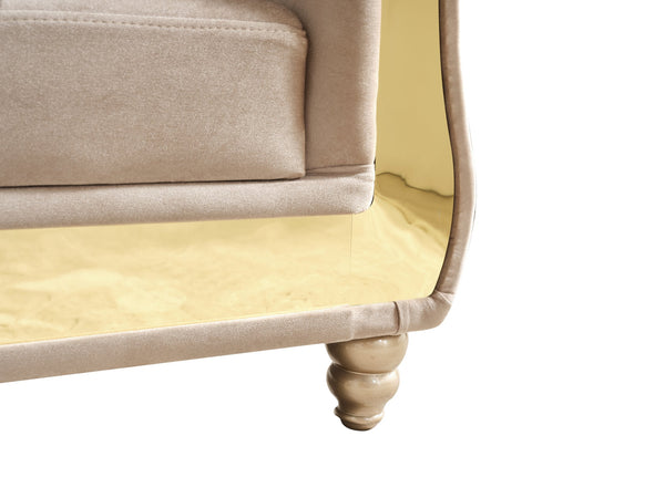 English Elm Gold Taupe Velvet Tufted L-Shaped Sectional Sofa with Quilted Seats, Gold Trim & 4 Accent Pillows B009S01326