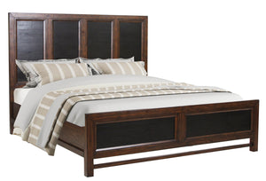 English Elm King King Size Panel Bed with Two-Tone Rustic Buckeye & Black Finish, Pine Solids, Arts & Crafts Style B108S00012