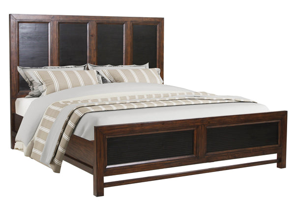 English Elm King King Size Panel Bed with Two-Tone Rustic Buckeye & Black Finish, Pine Solids, Arts & Crafts Style B108S00012